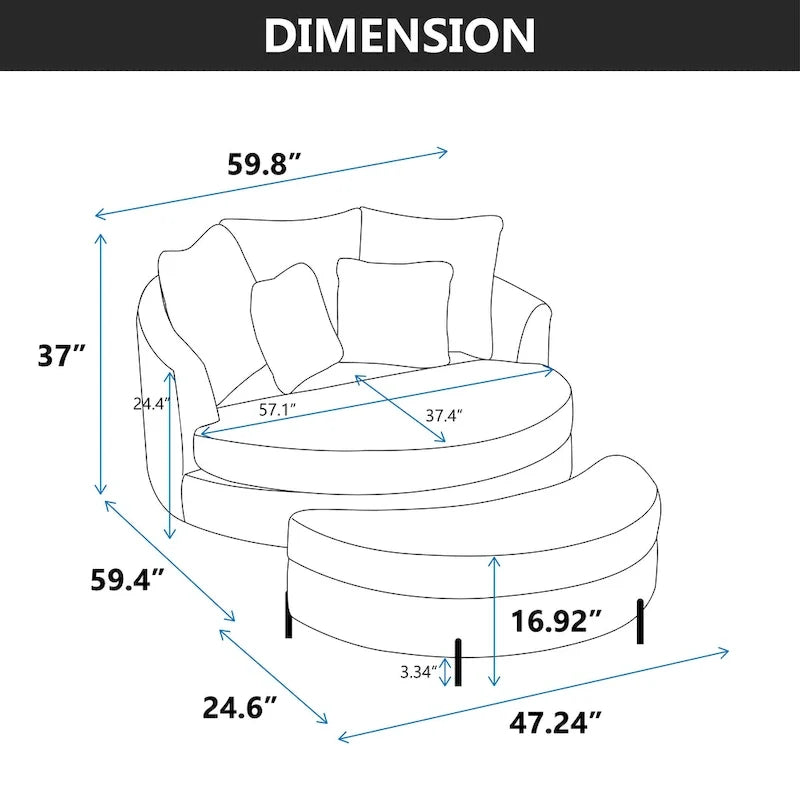 Fauteuil Moderne Rond Avec 5 Coussins Et Pouf Optionnel