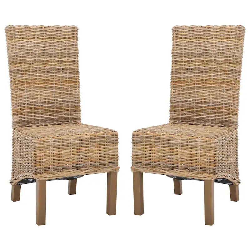 Lot de 2 chaises de salle à manger en osier naturel 48L x 56P x 104H cm, style bohème côtier