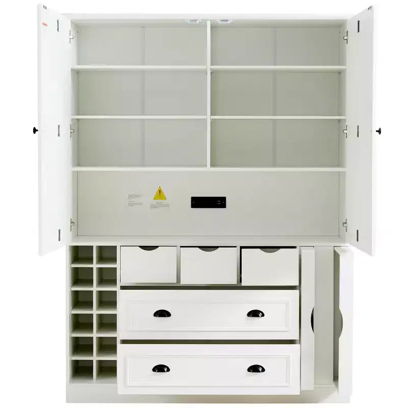 Garde-manger de cuisine autoportant Whisen de 180 cm de haut, grand buffet de salle à manger avec 4 portes pliantes, étagères, porte-bouteilles