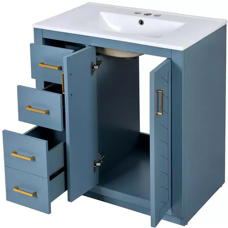 Meuble-lavabo de salle de bain 30 po avec armoire et 3 tiroirs – Noir / Bleu / Vert / Indigo / Blanc