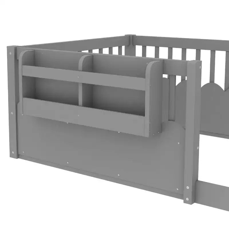 Lit d'enfant Bellemave avec clôture rehaussée et étagère, cadre de lit Montessori double en bois pour filles et garçons