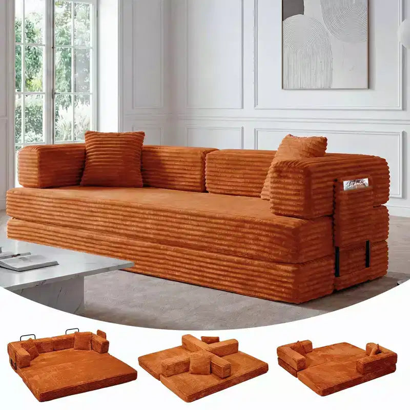 80,7 Canapé-lit convertible 5-en-1 – Corduroy, 1200 lbs, Aucun assemblage requis