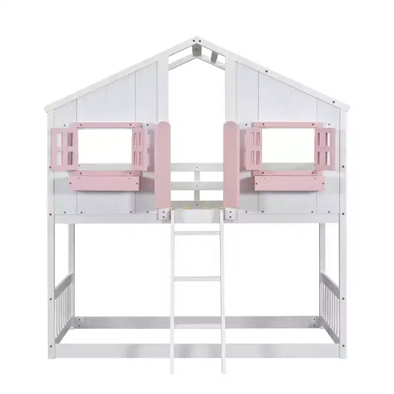 Lit mezzanine cabane de taille double, lit mezzanine cabane en bois avec échelle et barrières de sécurité pour enfants
