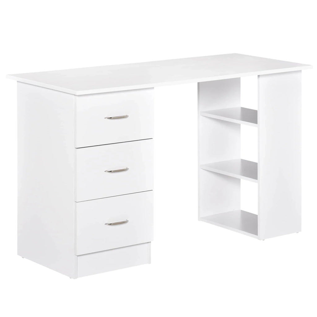 HOMCOM Bureau d'ordinateur moderne 47" pour la maison et le bureau, combo bibliothèque, table d'écriture, poste de travail avec 3 tiroirs et étagère de rangement - Blanc