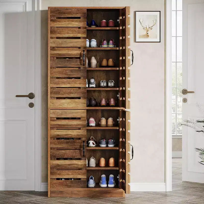 Lantine Meuble à chaussures haut 70,8" avec portes persiennes, meuble de rangement vertical pour 27 paires de chaussures à 9 niveaux