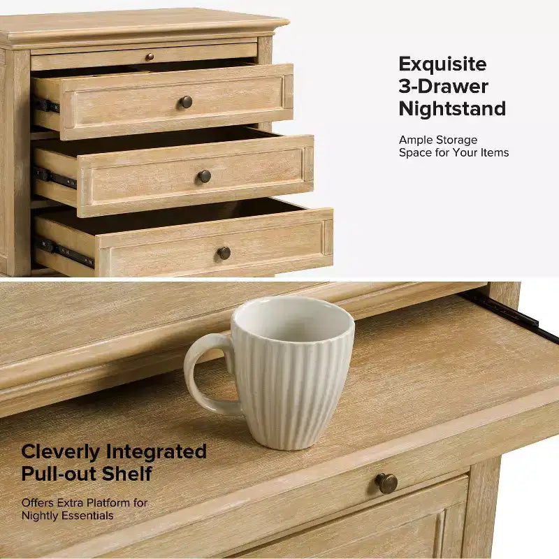Table d'appoint Giorgio à 3 tiroirs avec prises intégrées, lot de 2 | HULALA HOME