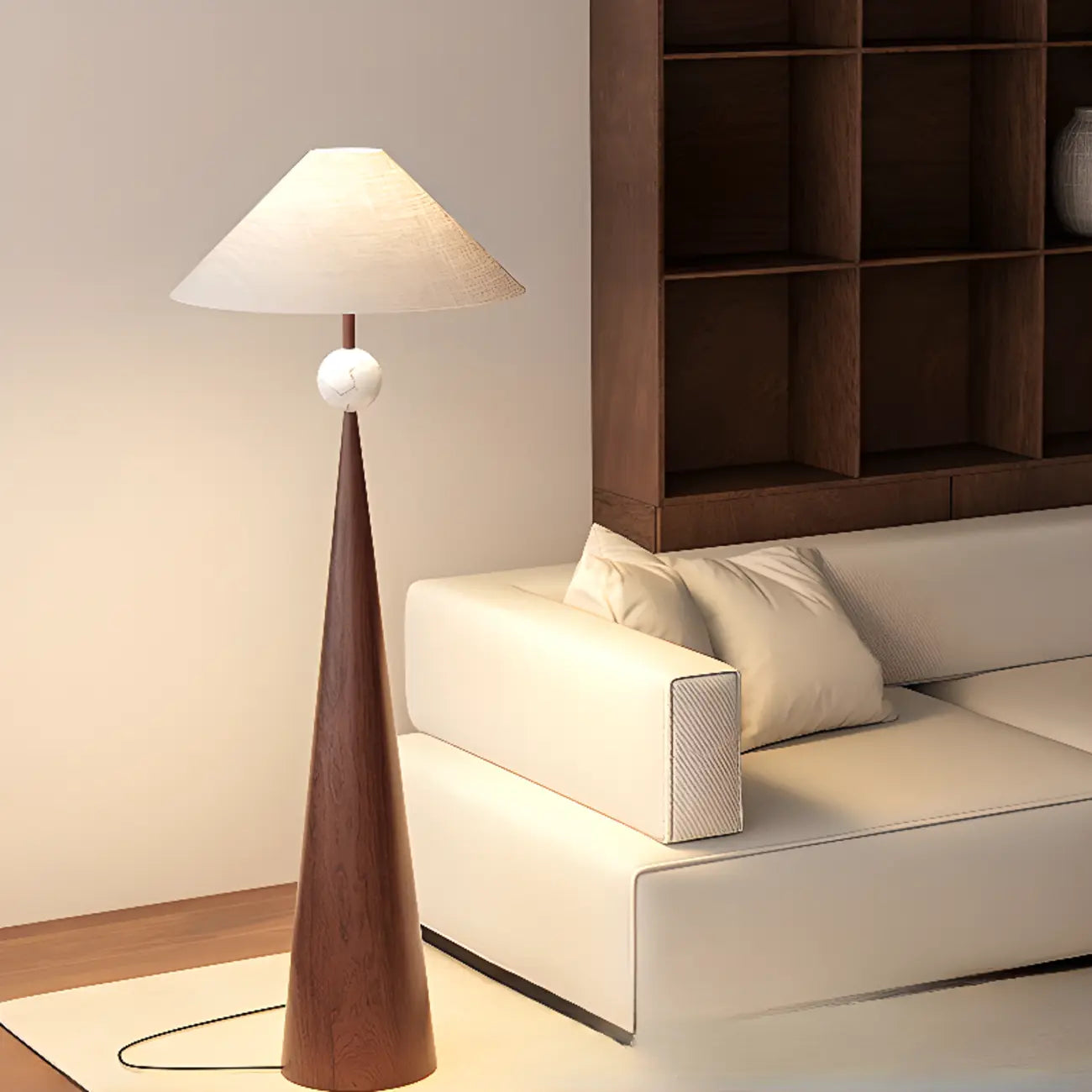 Lampadaire conique contemporain en métal avec abat-jour en tissu