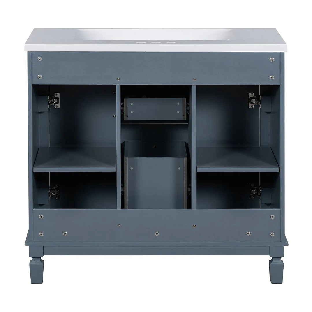 Meuble-lavabo de salle de bain moderne de 91 cm avec lavabo et armoire de toilette, 2 portes et 2 tiroirs