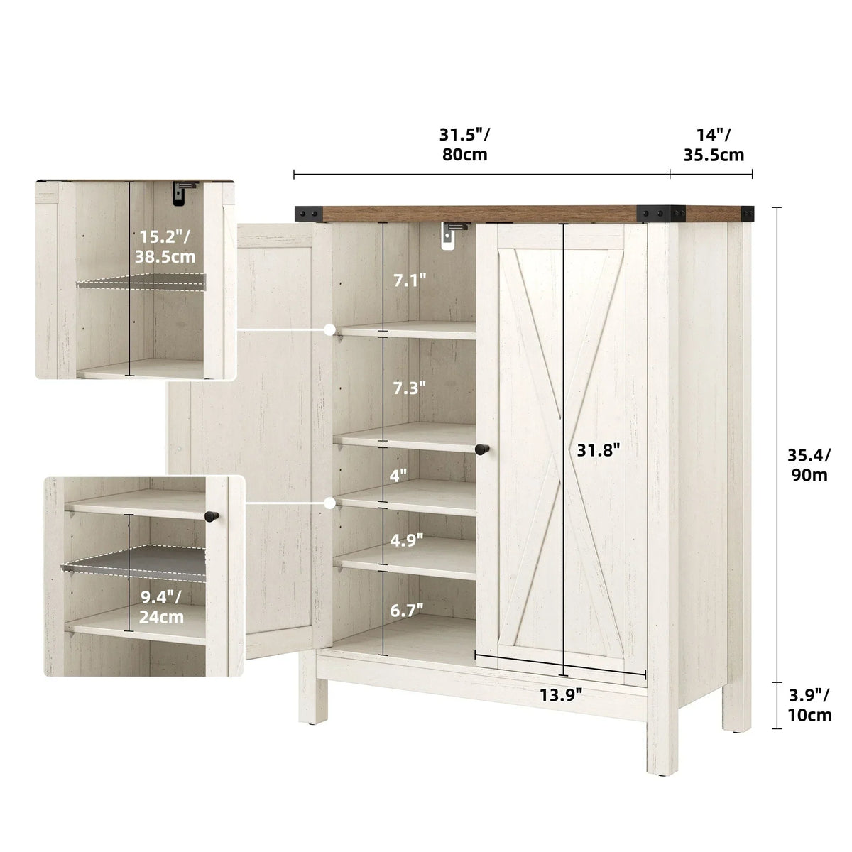 Meuble de rangement pour chaussures Moasis à 5 niveaux et 20 paires avec portes doubles pour entrée