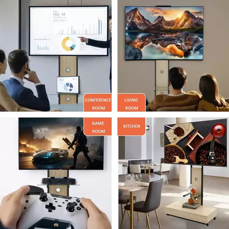 Meuble TV pour téléviseurs de 32 à 75 pouces, Chariot TV mobile à hauteur réglable avec tiroir et roulettes pour salon, chambre, bureaux -ModernLuxe