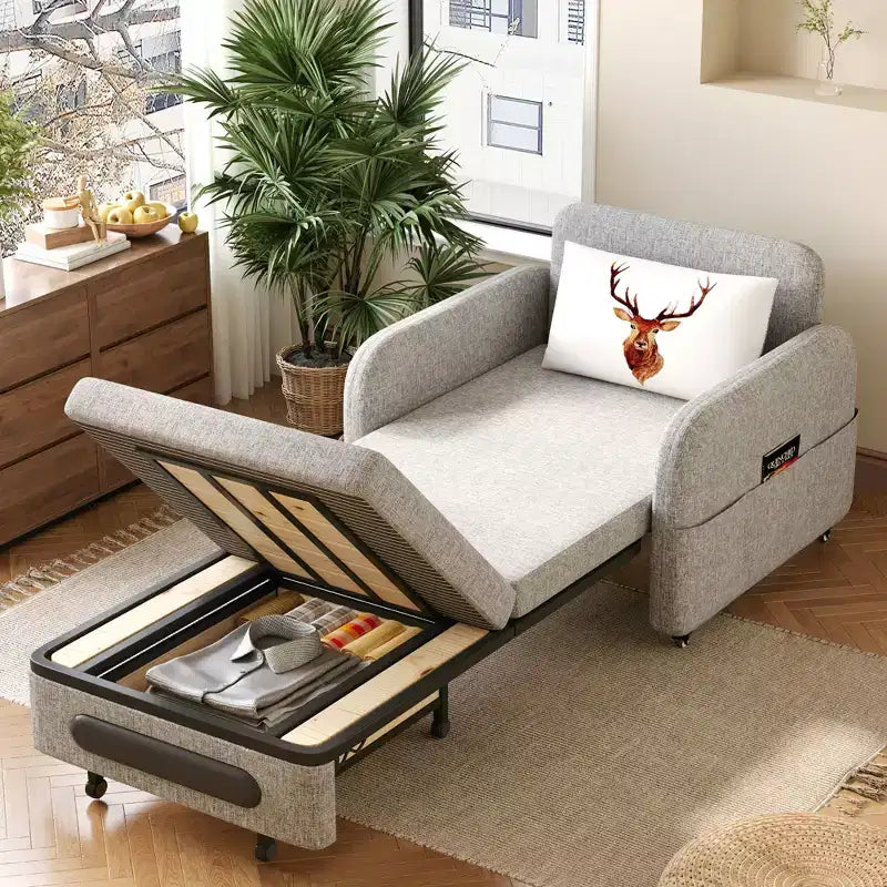 Fauteuil convertible 3-en-1 Gaoyangjiaju avec tiroir de rangement - Canapé-lit gigogne avec poche latérale et oreiller - Gris