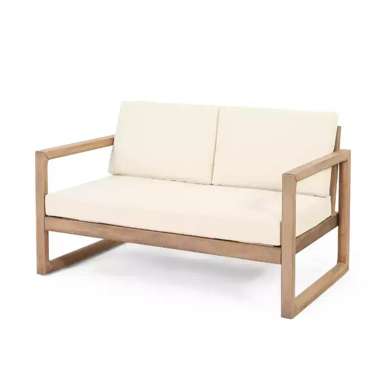 Ensemble de meubles de patio en bois d'acacia, ensemble de conversation extérieur avec table basse et coussins moelleux pour jardin, véranda et balcon, Beige - Merax