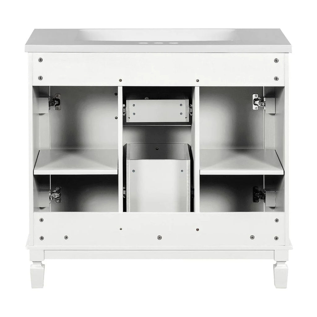 Meuble-lavabo de salle de bain moderne de 91 cm avec lavabo et armoire de toilette, 2 portes et 2 tiroirs