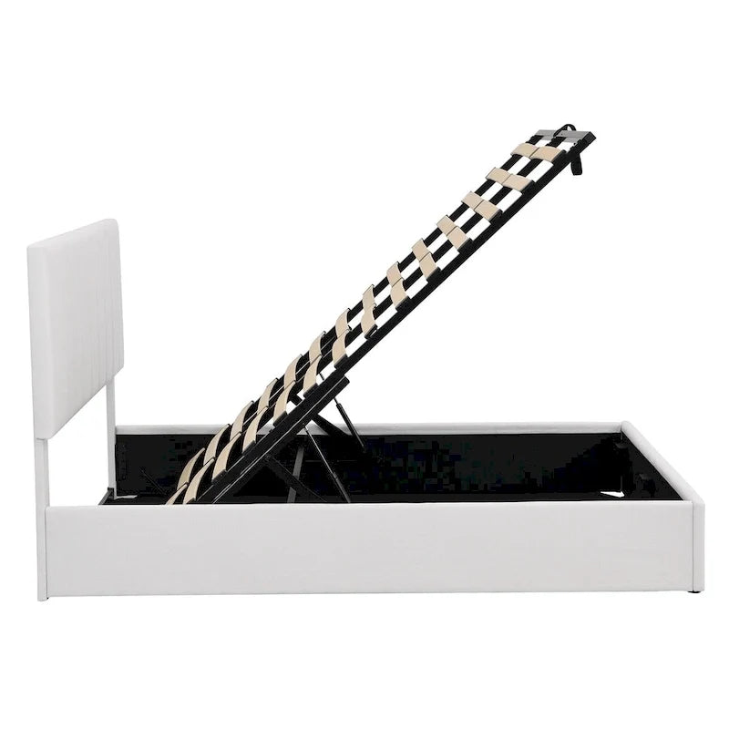 Lit plateforme rembourré Queen avec système de rangement hydraulique - Beige