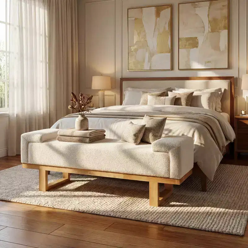 Banc rembourré Paulina moderne en bois d'hévéa et tissu bouclé Christopher Knight Home