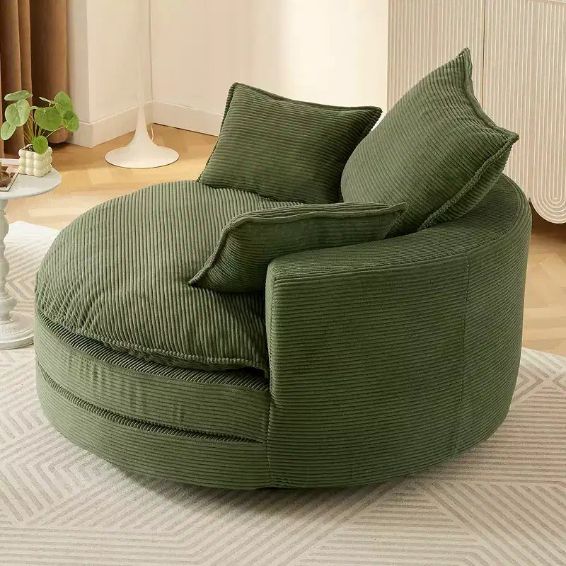 Fauteuil d'appoint pivotant à 360°, Fauteuil pivotant rond en forme de baril avec coussin pour salon