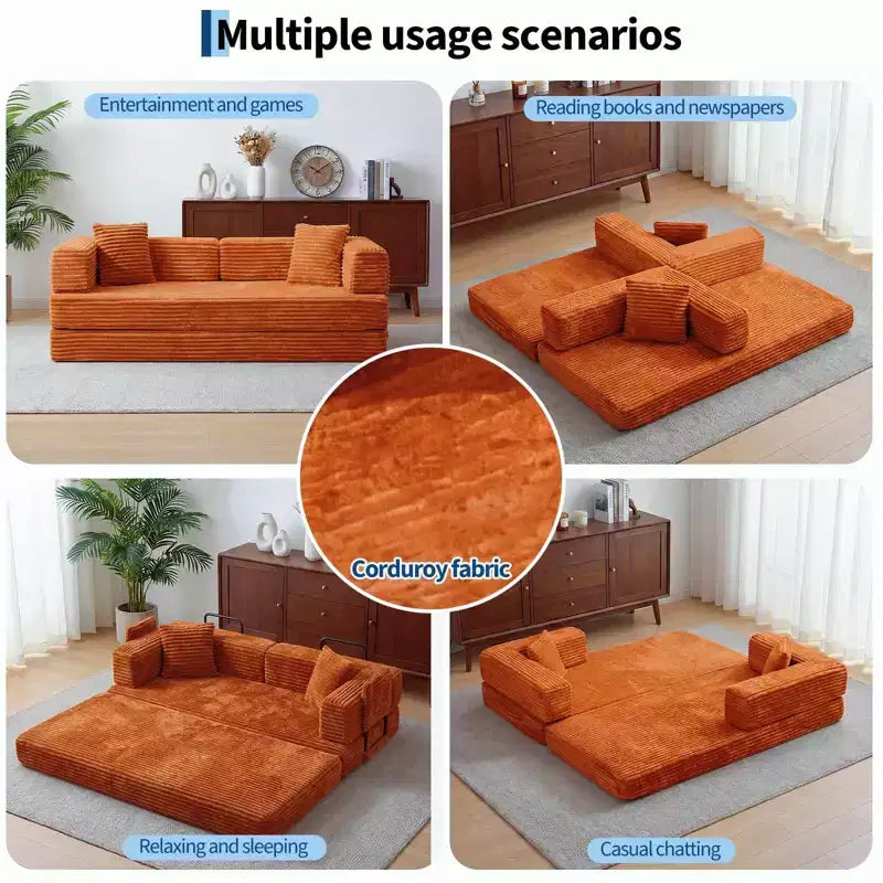 80,7 Canapé-lit convertible 5-en-1 – Corduroy, 1200 lbs, Aucun assemblage requis