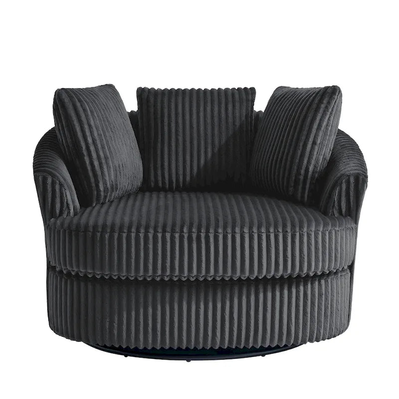 Lot de 2 fauteuils pivotants ronds surdimensionnés en velours côtelé moelleux de 43 po de large avec oreillers