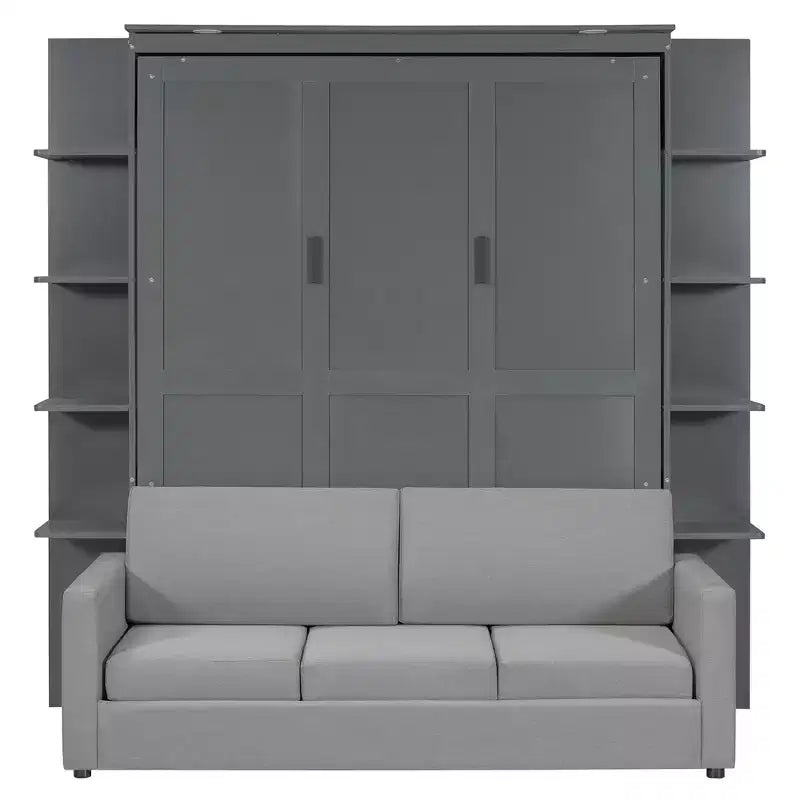 Lit escamotable mural Whisen Modern Design Queen size en bois avec canapé et étagères