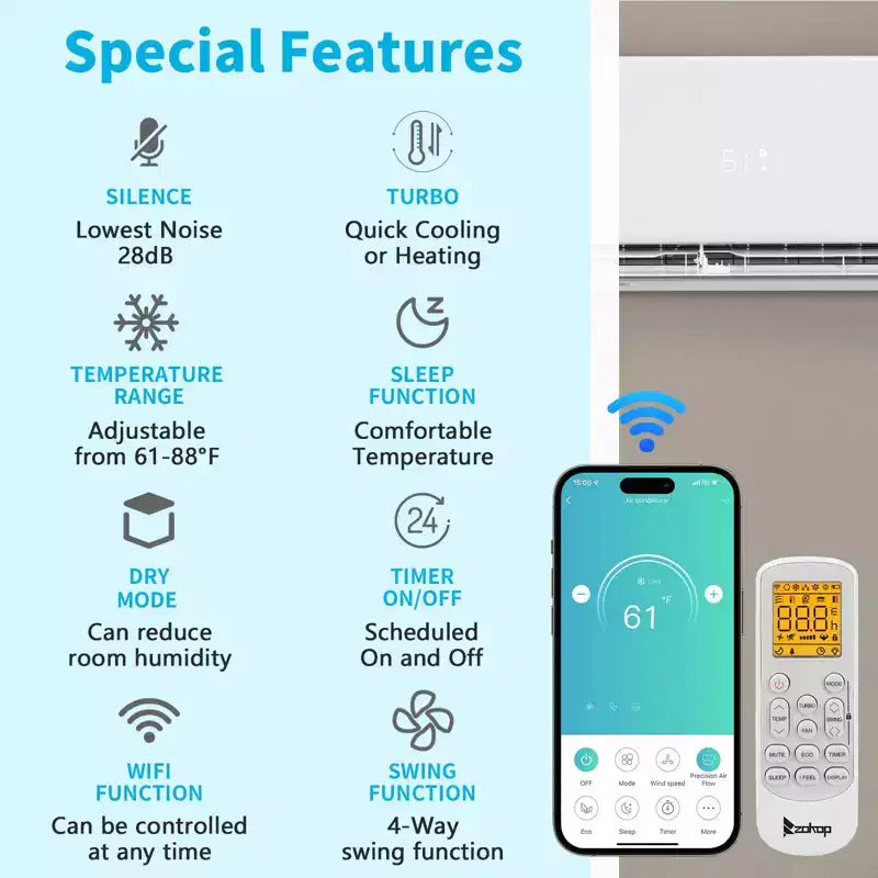 Climatiseur mini-split Karl Home 3 zones 28000 BTU 20 SEER2 avec pompe à chaleur (9K+9K+18K)