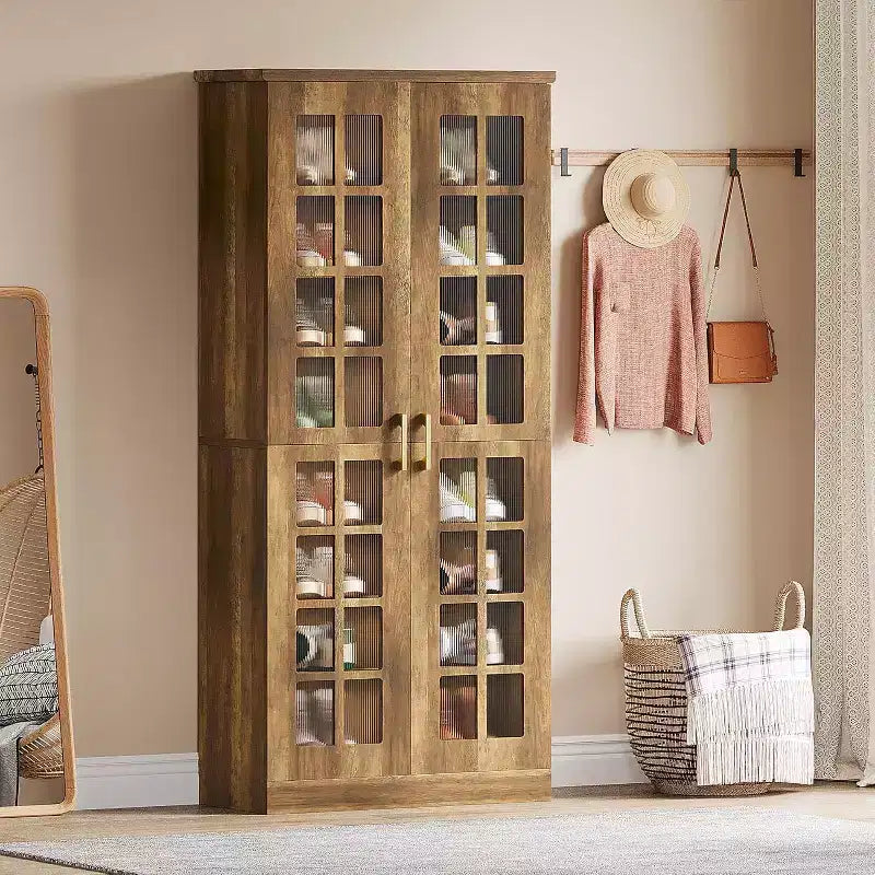 Meuble à chaussures haut Lantine avec portes, rangement à chaussures à 8 niveaux avec étagères réglables, armoire à chaussures moderne pour couloir, placard, salon, blanc