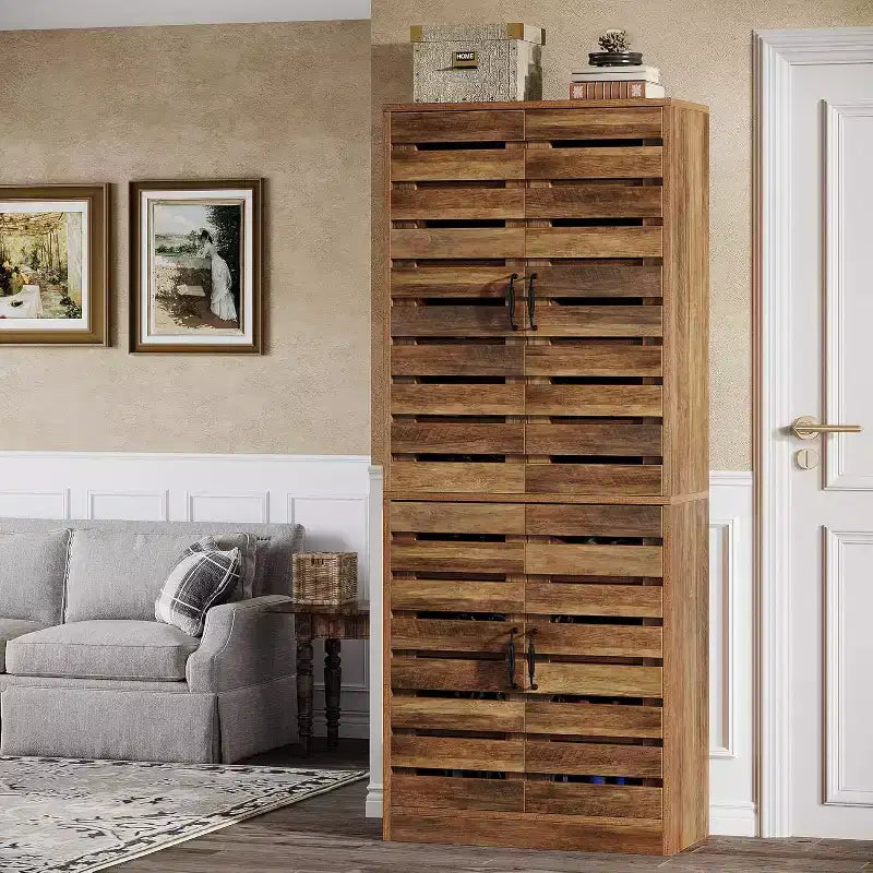 Lantine Meuble à chaussures haut 70,8" avec portes persiennes, meuble de rangement vertical pour 27 paires de chaussures à 9 niveaux