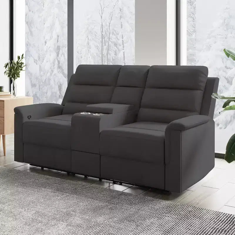 Canapé inclinable 2 places en tissu technique beige/gris, dossier et repose-pieds réglables