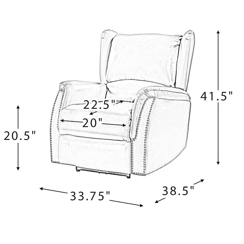 Fauteuil inclinable électrique en cuir véritable avec port USB – Dossier à oreilles clouté, ensemble de 2