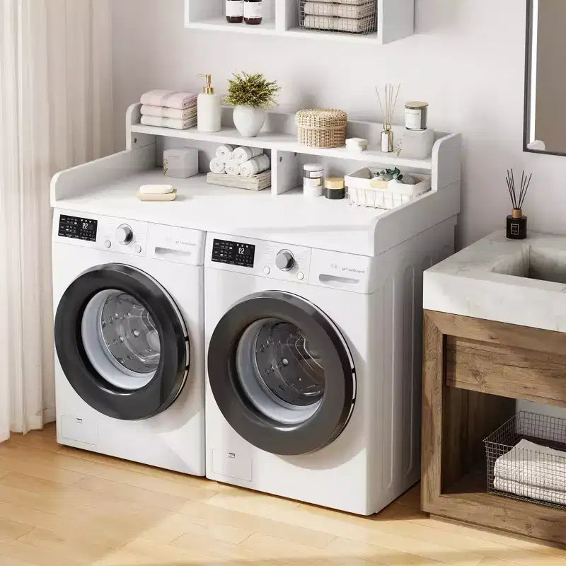 Comptoir de lave-linge et sèche-linge à 2 niveaux avec étagère ou tiroirs, couvercle de comptoir de buanderie avec coussin antidérapant, 54x27,5 - Dessus de lave-linge pour plier les vêtements