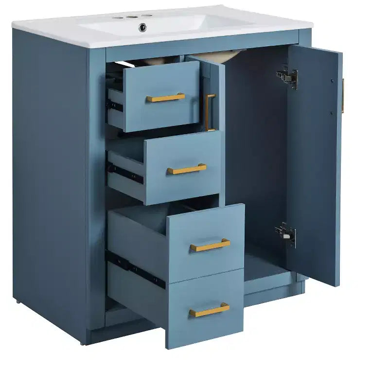Meuble-lavabo de salle de bain 30 po avec armoire et 3 tiroirs – Noir / Bleu / Vert / Indigo / Blanc