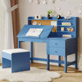 Ensemble bureau et chaise pour enfants, table d'étude en bois avec plateau inclinable réglable, tiroirs et tableau en liège - Ensemble de bureau scolaire pour enfants