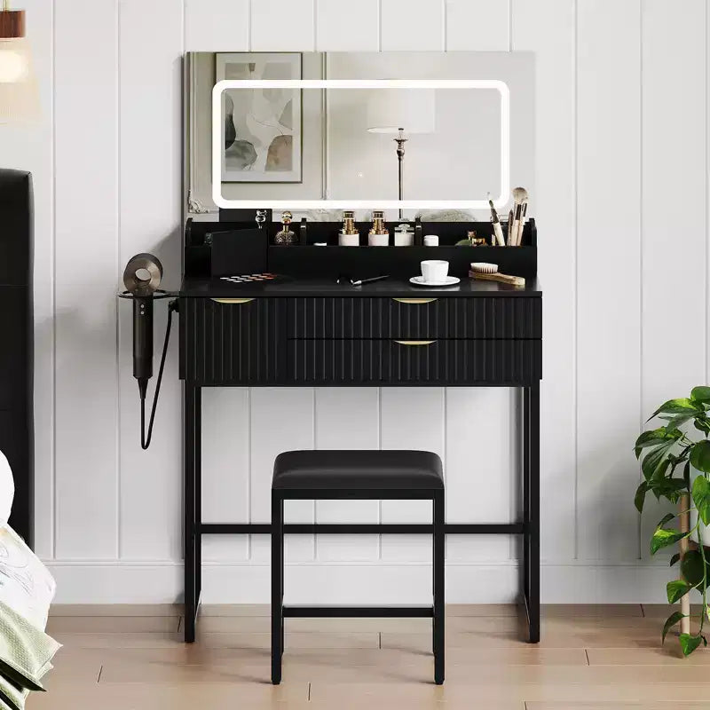 Coiffeuse avec miroir et lumières, miroir lumineux à LED, tiroirs de rangement spacieux pour produits cosmétiques et articles de toilette