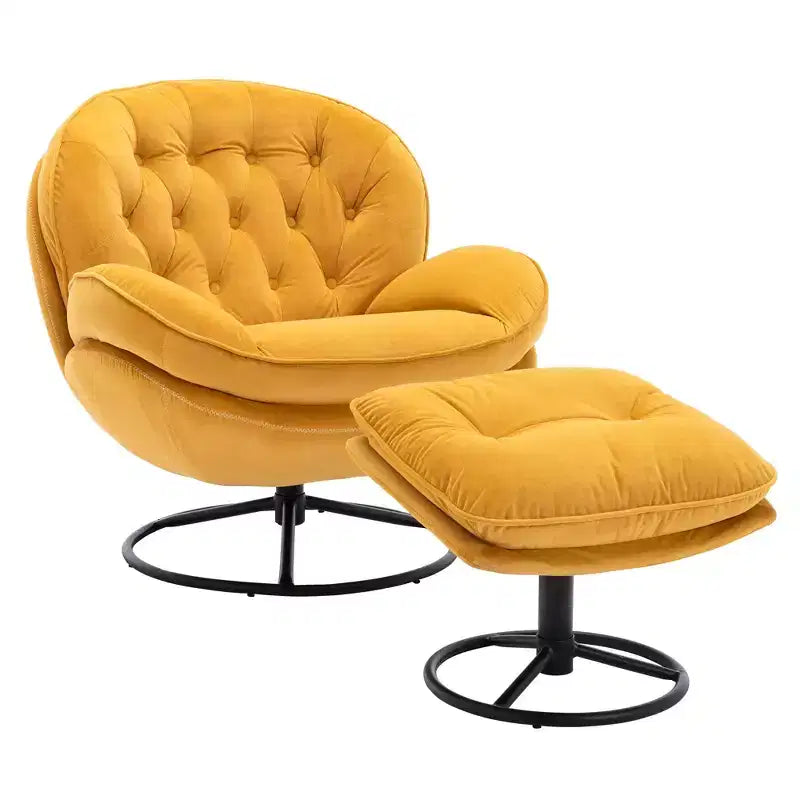 Fauteuil d'appoint en velours Okak avec pouf, fauteuil de salon moderne de style scandinave sans accoudoirs, fauteuil d'appoint doux et confortable pour regarder la télévision, jouer à des jeux