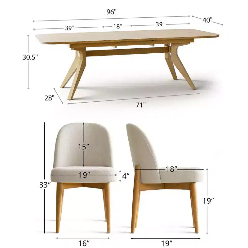 Ensemble de salle à manger 7 pièces, table à tréteaux extensible de 198-244 cm avec chaises rembourrées et pieds en bois massif - Panipeachy