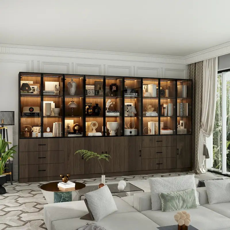 Meuble luminaire personnalisable en aluminium et verre pour buffet/bibliothèque