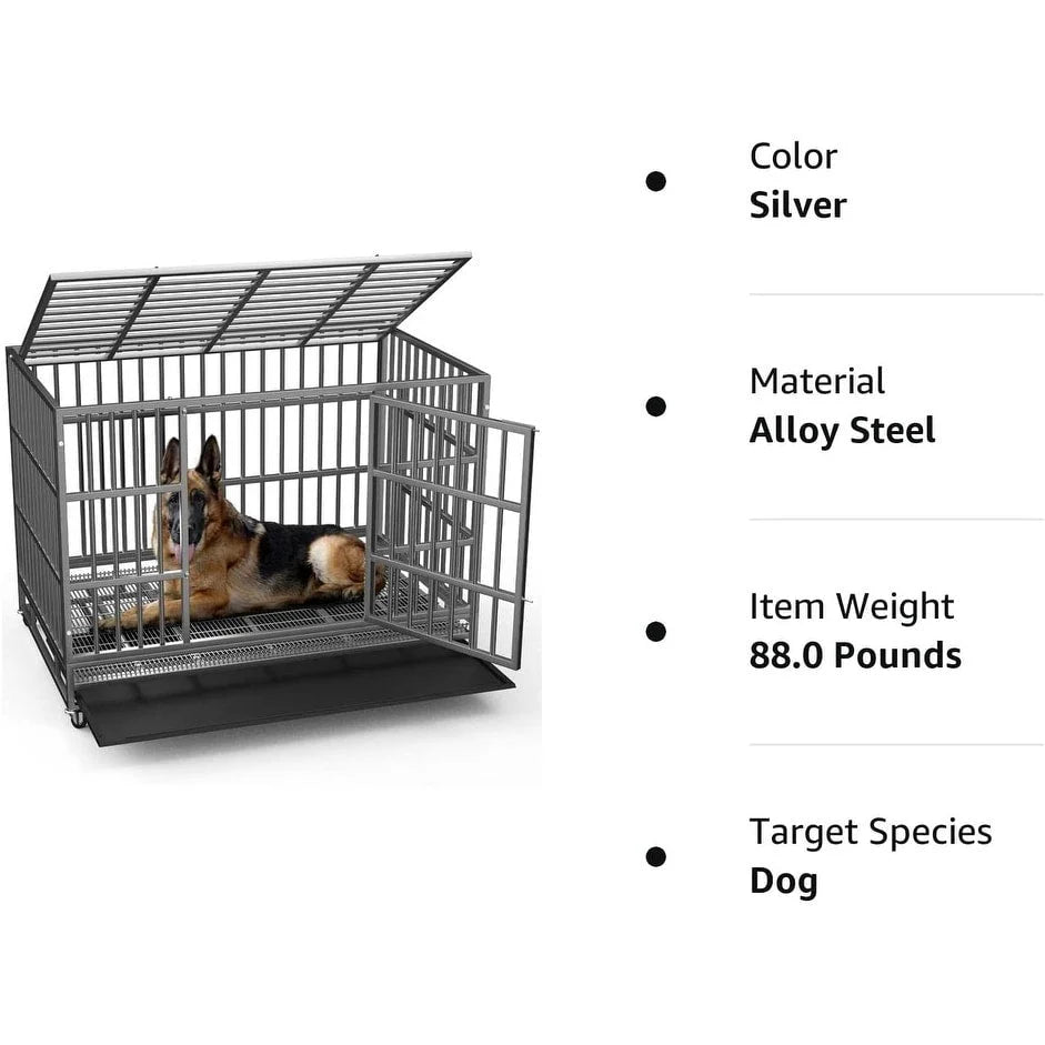 BOSSIN Cage pour Chien Robuste Indestructible 48/38 Pouces, Niche Anti-Évasion avec Roues Verrouillables