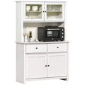 HOMCOM Buffet de cuisine 161 cm avec vaisselier, armoire de rangement avec 4 étagères, tiroirs, portes vitrées, comptoir ouvert pour micro-ondes