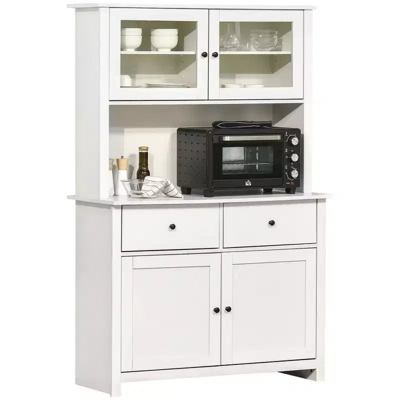 HOMCOM Buffet de cuisine 161 cm avec vaisselier, armoire de rangement avec 4 étagères, tiroirs, portes vitrées, comptoir ouvert pour micro-ondes
