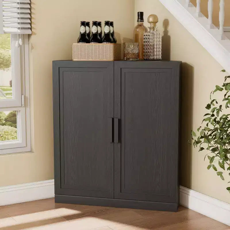 Meuble d'angle Dovelina avec étagères réglables, buffet, meuble à vin, meuble de cuisine et de salle à manger avec portes en bois - 31H x 31L, 36H x 31L