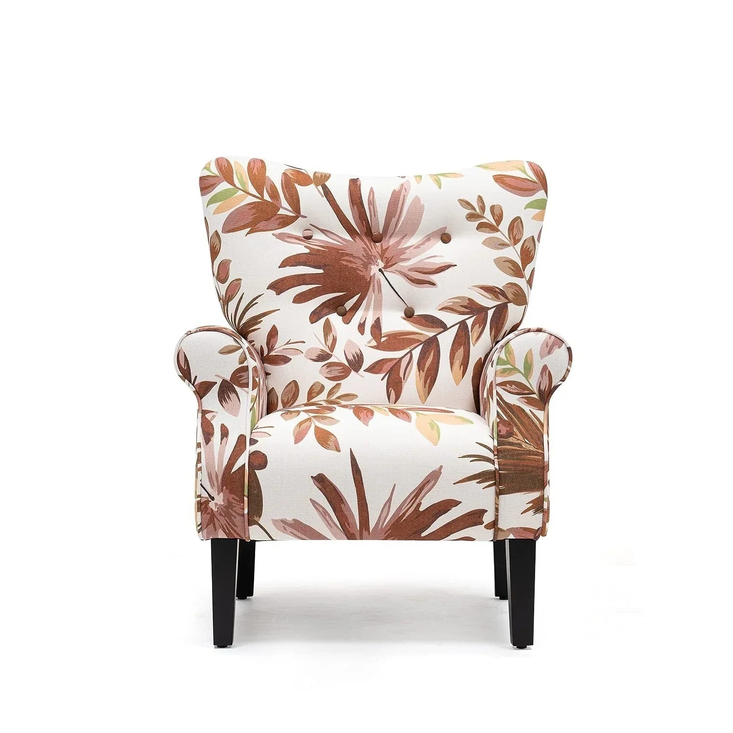 Fauteuil d'appoint moderne Erommy, fauteuil à dossier haut, canapé simple en tissu rembourré avec boutons et pieds en bois pour salon
