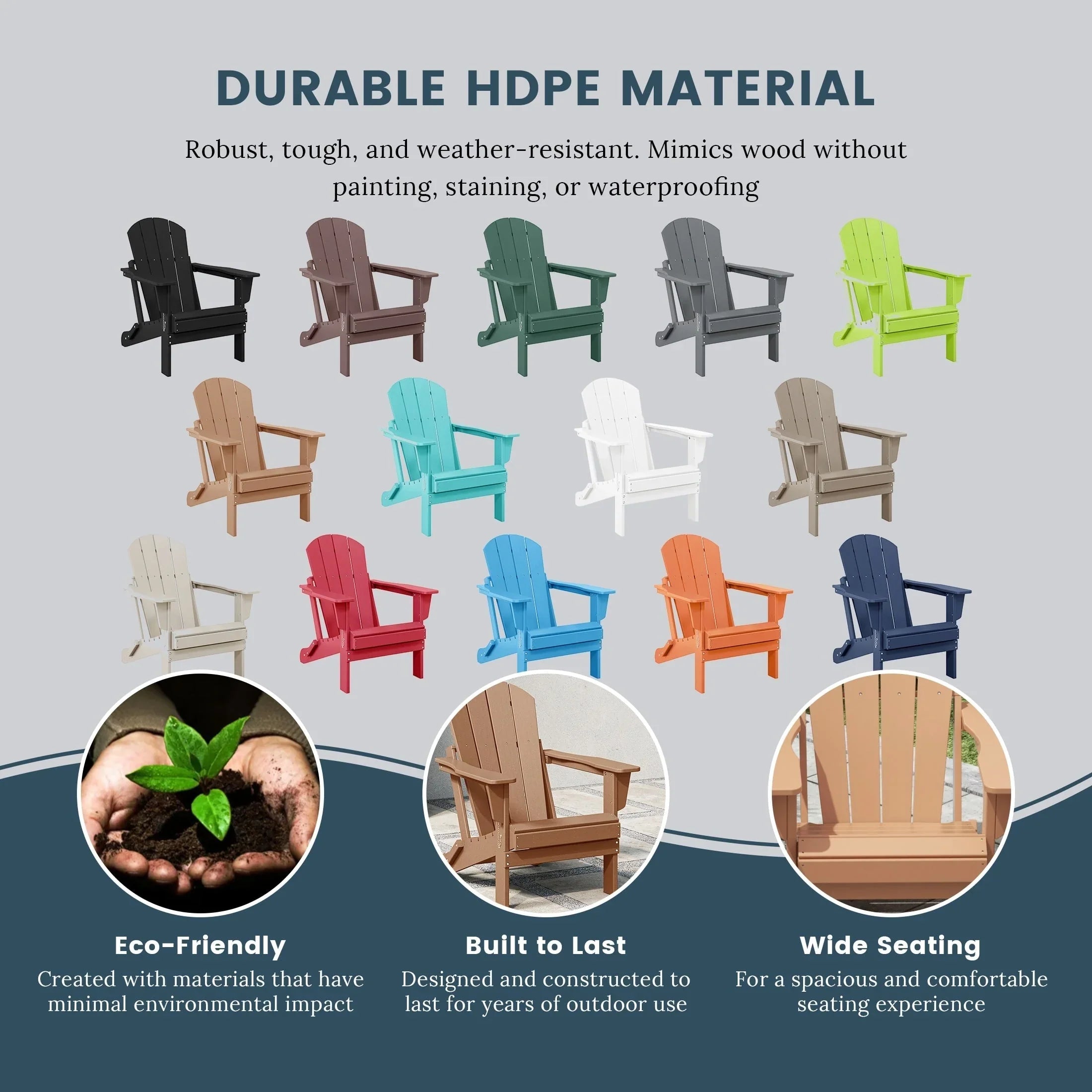 Chaise Adirondack pliante d'extérieur tout temps Polytrends Laguna résistante à la décoloration pour patio