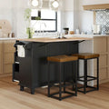 Ensemble d'îlot de cuisine TOPMAX avec abattant et 2 tabourets, ensemble de table à manger avec étagère réglable, tiroirs et porte-serviettes