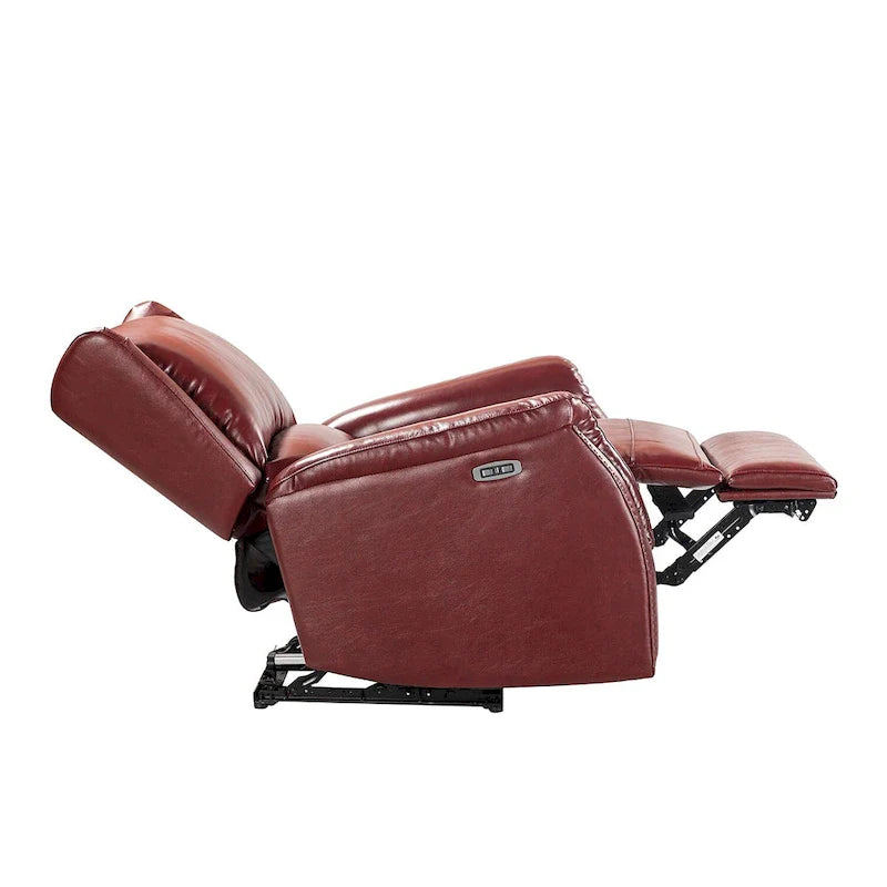 Fauteuil inclinable électrique en cuir véritable avec port USB – Dossier à oreilles clouté, ensemble de 2