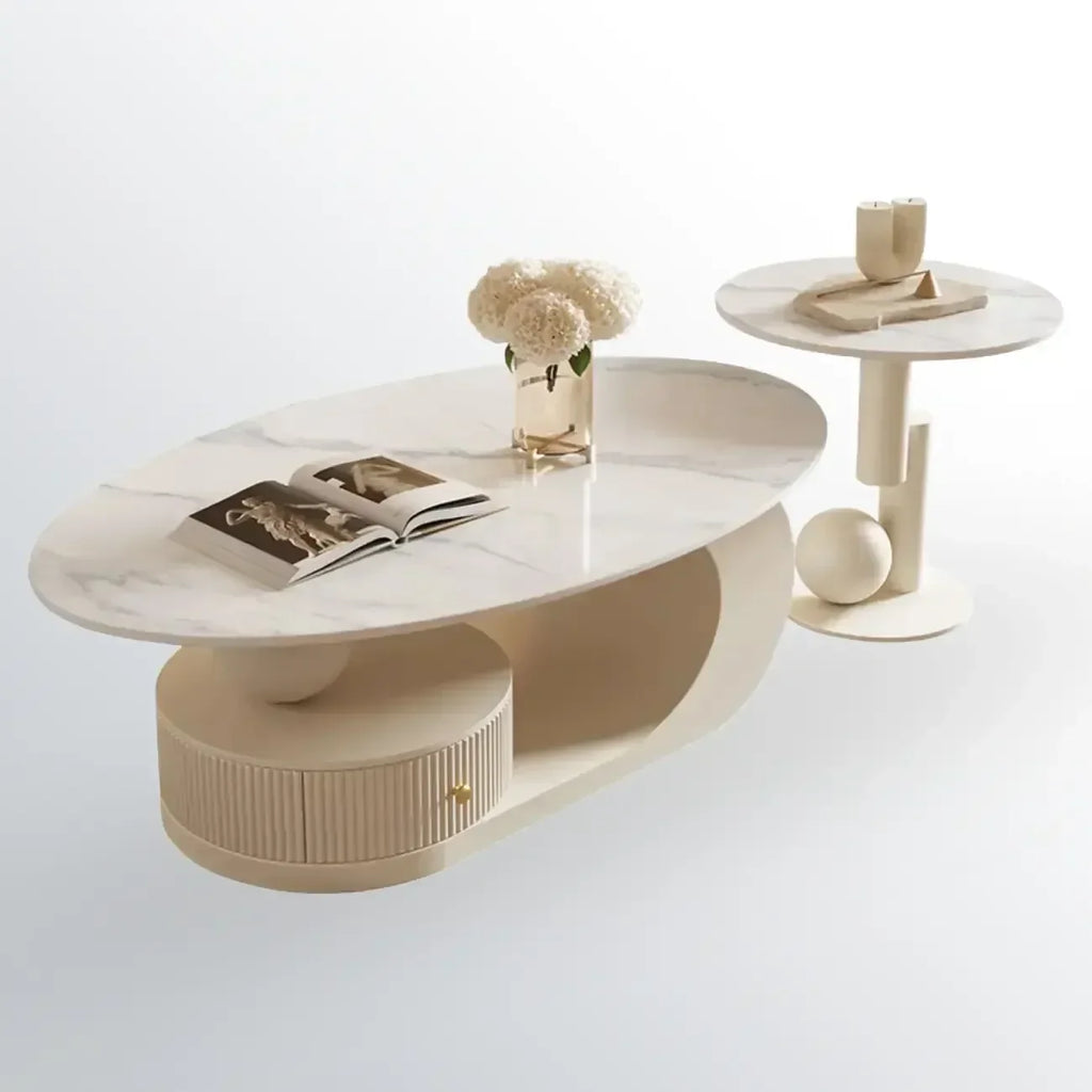 Table basse moderne avec plateau en pierre blanche anti-rayures