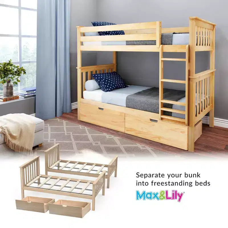 Lit superposé en bois massif pour enfants avec tiroirs de rangement