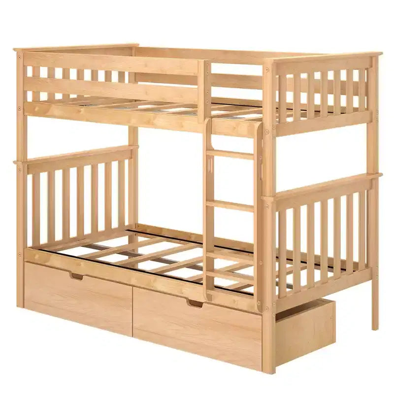 Lit superposé en bois massif pour enfants avec tiroirs de rangement