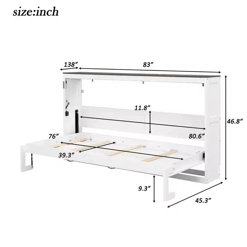 Lit escamotable double avec éclairage LED, peut être plié en armoire, armoire-lit murale dissimulée pour chambre d'amis