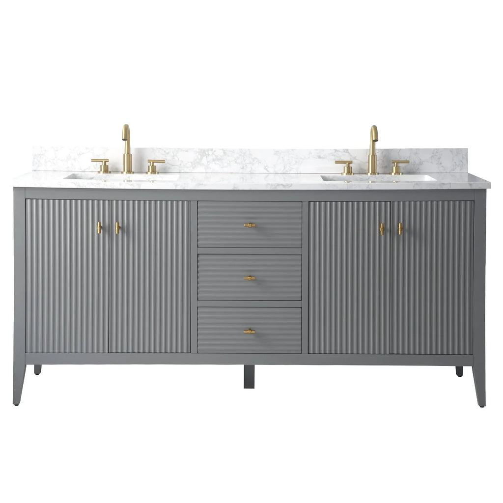 Meuble-lavabo de salle de bain Vanity Art 72 po à double vasque avec dessus en marbre reconstitué