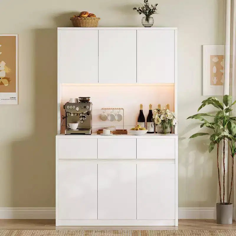 Armoire de cuisine de 71 pouces, vaisselier avec lumières LED et prises de courant, buffet avec support pour micro-ondes, étagères réglables