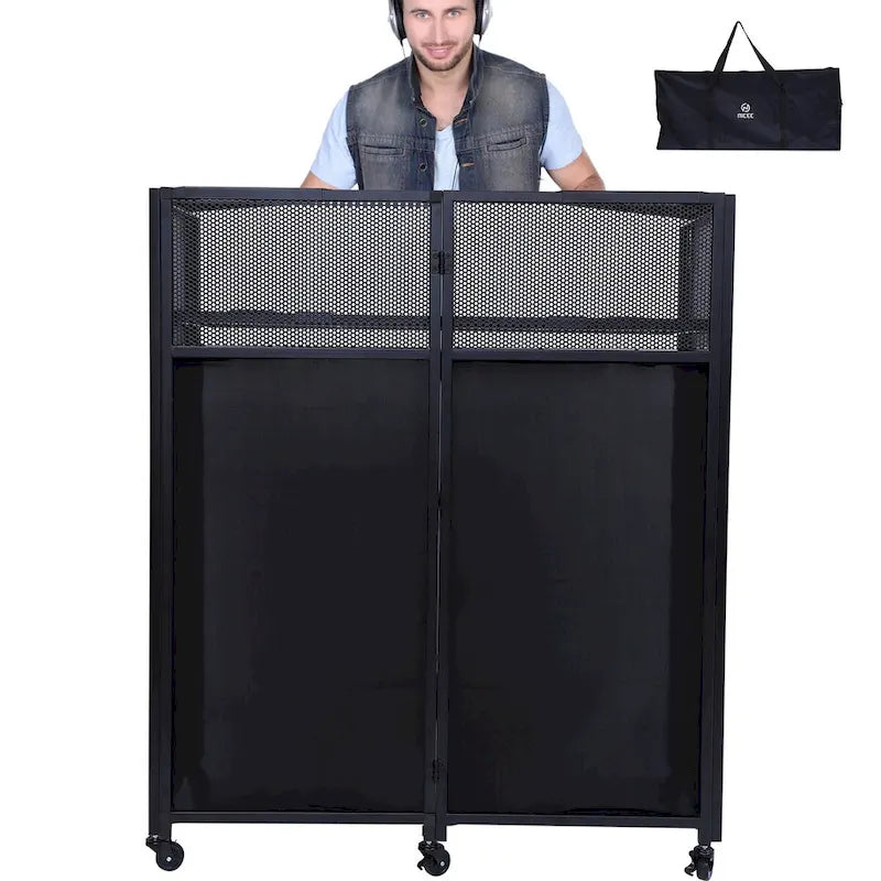 Table de DJ portable avec toiles lumineuses intégrées, étui de transport robuste et dimensions compactes de 40x20 pouces